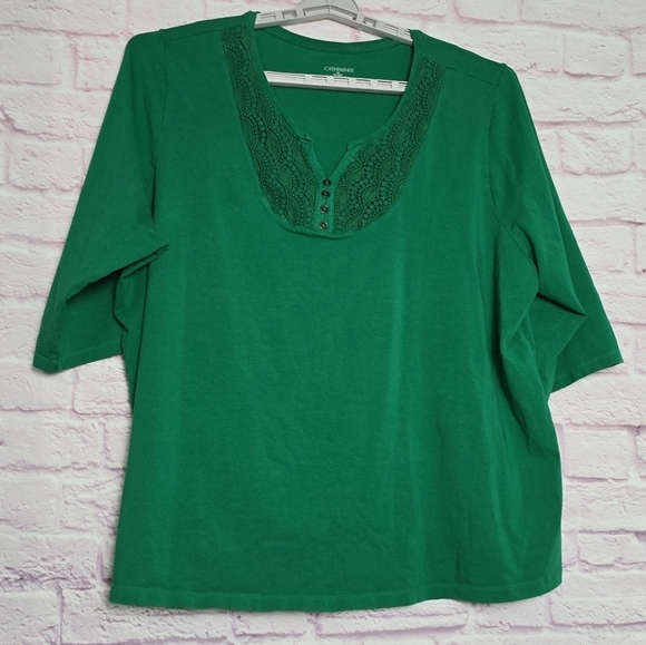 Catherine's Cotton Pullover Top Embroidered front Faux Button Tunic Size 3X - Picture 1 of 9